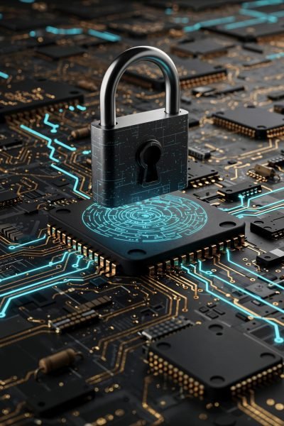 cybersecurity-concept-padlock-circuit-board